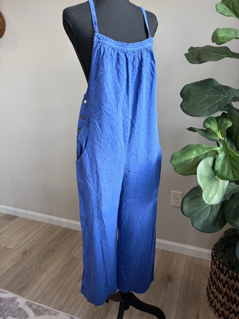 Urban Outfitters Royal Blue Cotton Wide-Leg Jumpsuit